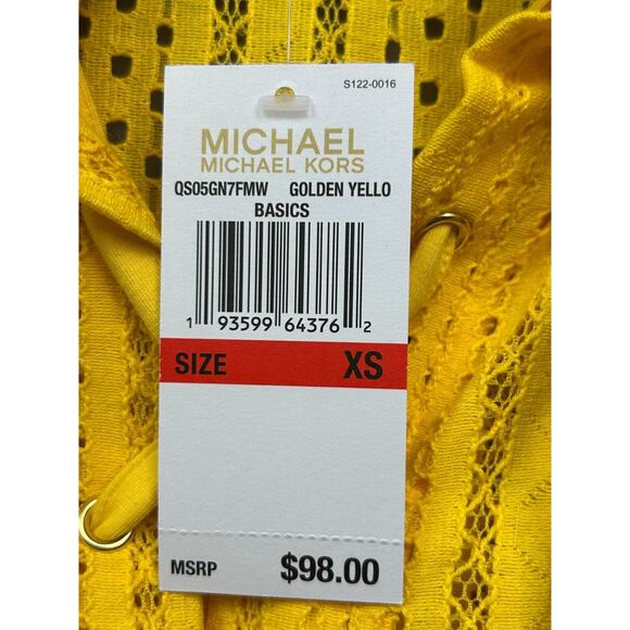 Michael Kors Sleeveless Top Womens XS Golden Yellow Eyelet Lace Tie Blouse NEW - Picture 6 of 7